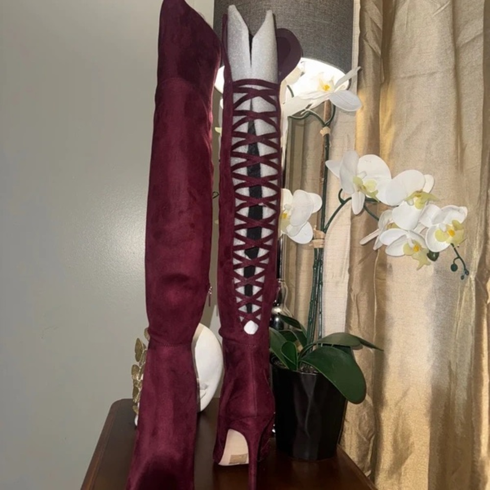 Aldo Burgundy Lace-Up Over-the-Knee Boots